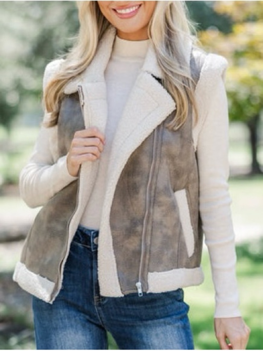 STACCATO NWT Taupe Faux Leather & Shearling Sleeveless Vest Size M